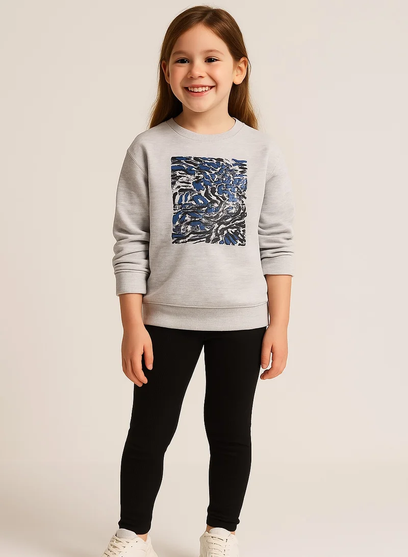 victor and jane Girls’ Animal Print Patch Sweatshirt - Grey - Relaxed Fit