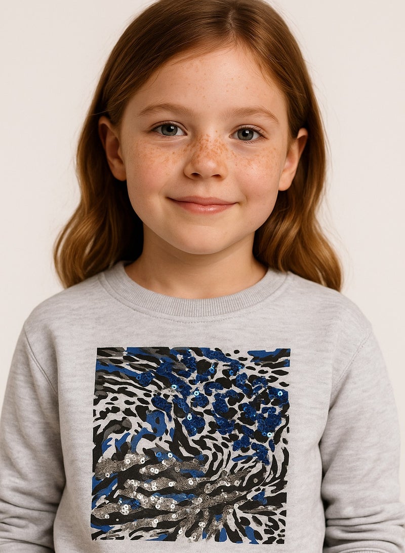 فكتور اند جين بلوزة قطنية بطبعة حيوانات للبنات - رمادي - قصة مريحة - Image 5