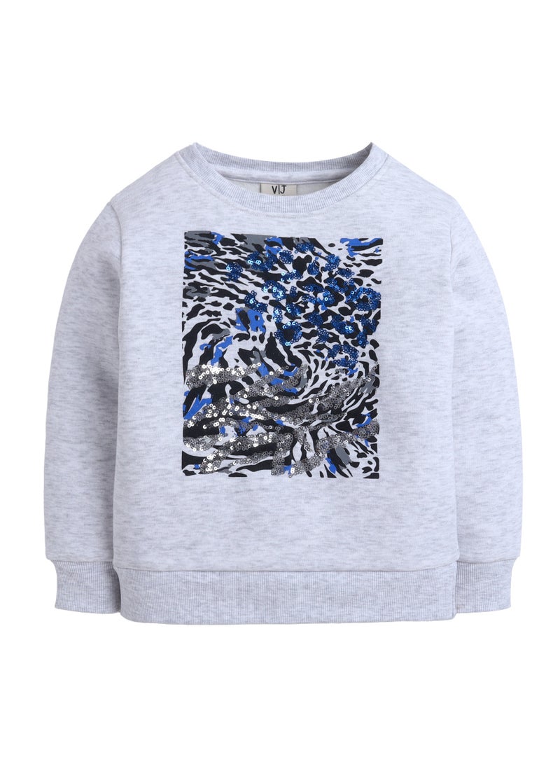 فكتور اند جين بلوزة قطنية بطبعة حيوانات للبنات - رمادي - قصة مريحة - Image 2