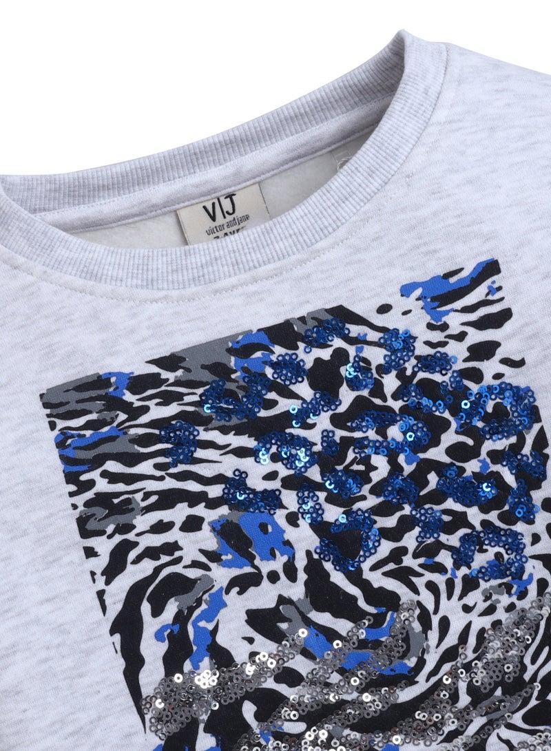 فكتور اند جين بلوزة قطنية بطبعة حيوانات للبنات - رمادي - قصة مريحة - Image 4