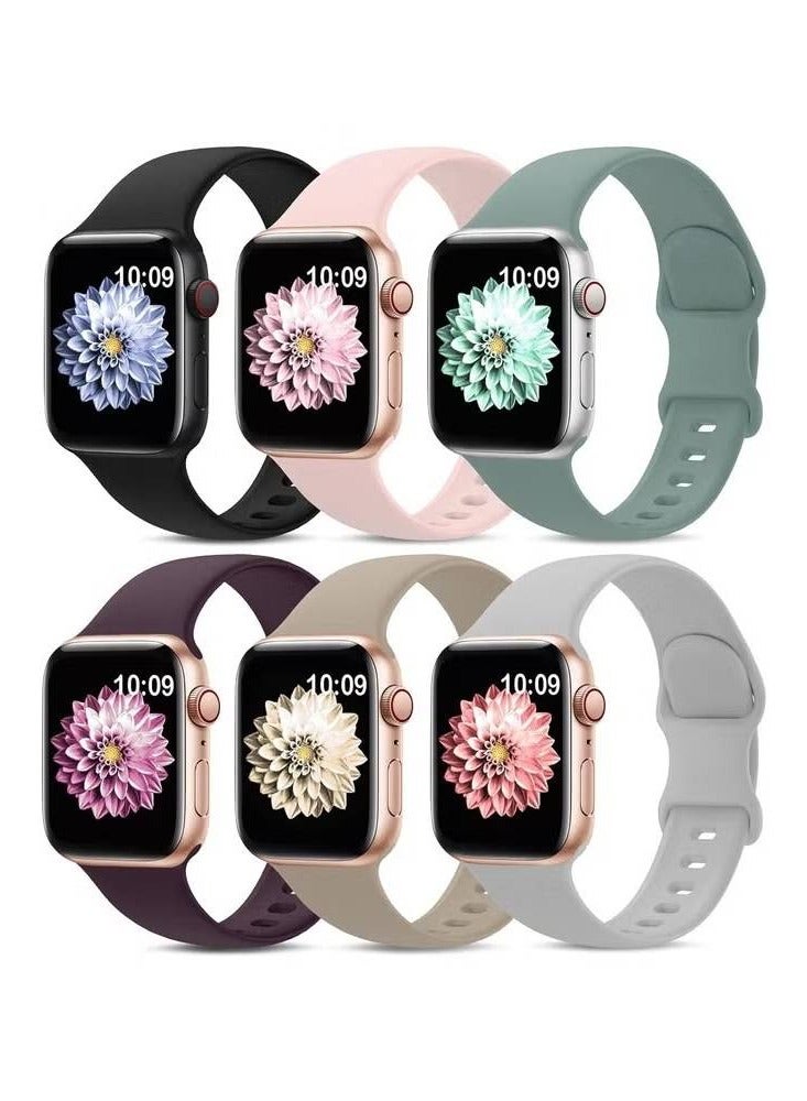 6-Pack Silicone Sport Bands for Apple Watch – Fits 38mm to 49mm, Waterproof Replacement Straps for Series 1-9, Ultra, SE, Men & Women