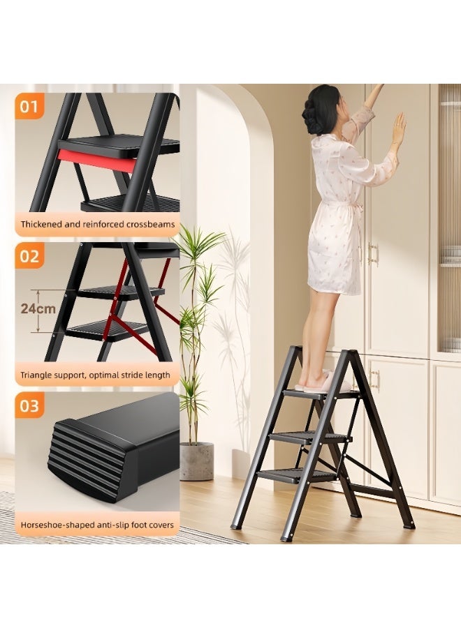 Shangxing 3-Step Folding Safety Ladder with Wide Anti-Slip Pedals, Reinforced Frame & Triangle Support – Stable Household Step Stool for Kitchen, Bedroom & Home Use - Image 4