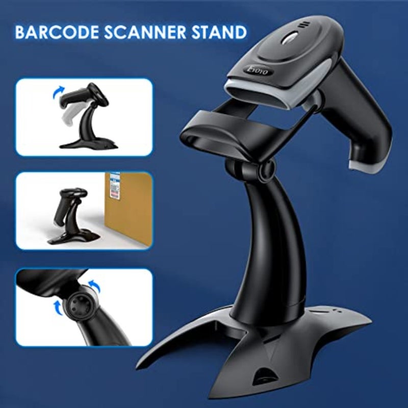 ماسح باركود لاسلكي 2D 1D مع حامل، قارئ باركود 3 في 1 2.4G لاسلكي وبلوتوث واتصال USB سلكي، ماسح ضوئي لرمز QR محمول لأجهزة iPhone وMac وAndroid والمتجر والمستودع والمكتبة - Image 3