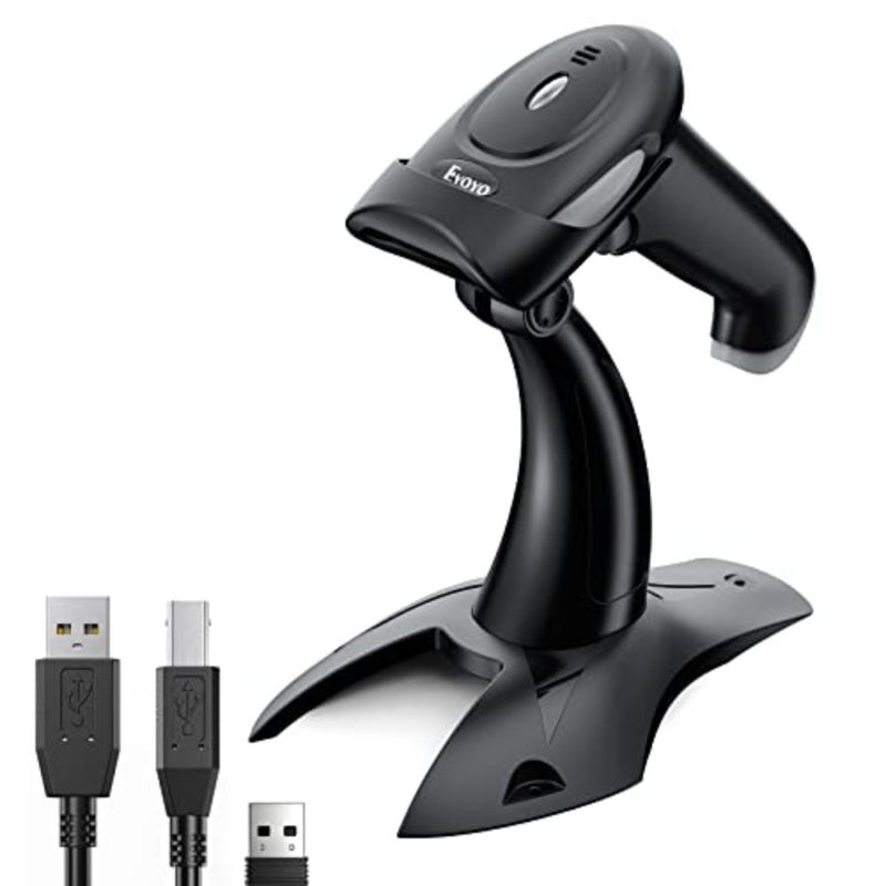 ماسح باركود لاسلكي 2D 1D مع حامل، قارئ باركود 3 في 1 2.4G لاسلكي وبلوتوث واتصال USB سلكي، ماسح ضوئي لرمز QR محمول لأجهزة iPhone وMac وAndroid والمتجر والمستودع والمكتبة - Image 1