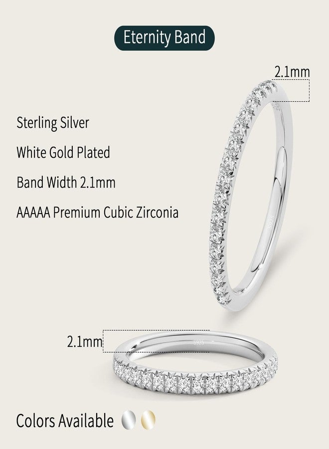 ASHINE Bezel Setting Moissanite Stackable Ring for Women, 14K Gold Plated Solid 925 Sterling Silver Eternity Ring for Wedding and Daily, Available in Size 6-8, 6.5, Sterling Silver, Moissanite - Image 3