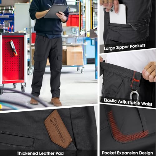 IGOLUMON Men's Stretch Tactical Pants, Breathable Ripstop Cargo Work Pants Outdoor Lightweight EDC Work Hiking Pants with 12 Pockets Black - Image 5