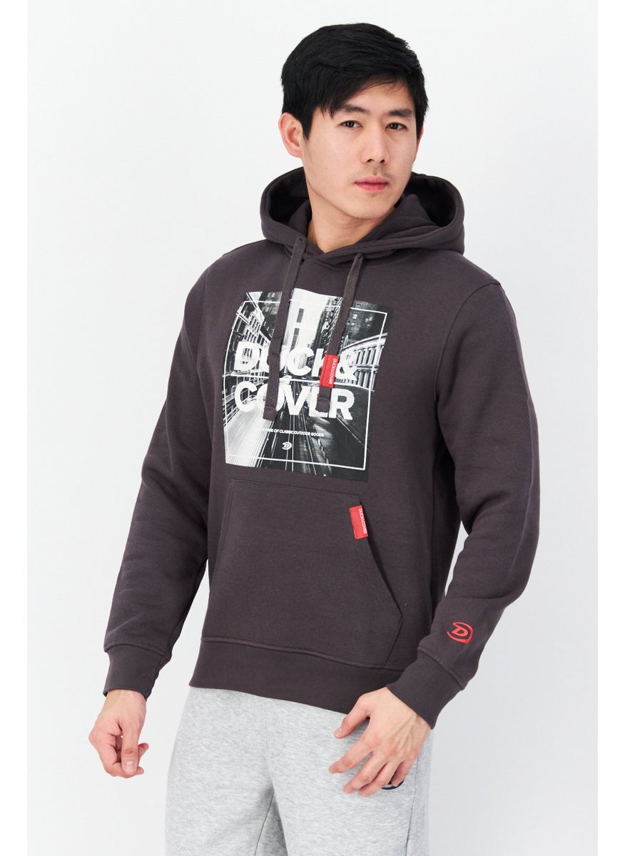 DUCK AND COVER Men Hooded Graphic Print Sweatshirt, Charcaol  - Image 1