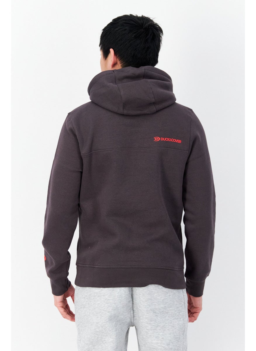 DUCK AND COVER Men Hooded Graphic Print Sweatshirt, Charcaol  - Image 2
