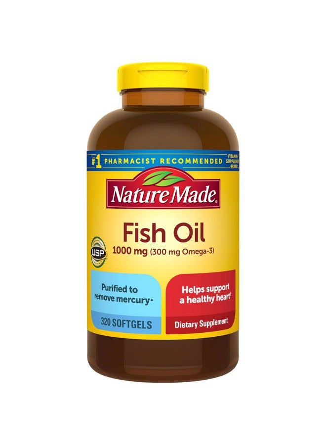 Nature Made Fish Oil 1000 mg Softgels, Fish Oil Supplements, Omega 3 Fish Oil for Healthy Heart Support, Omega 3 Supplement with 320 Softgels, 160 Day Supply - Image 1