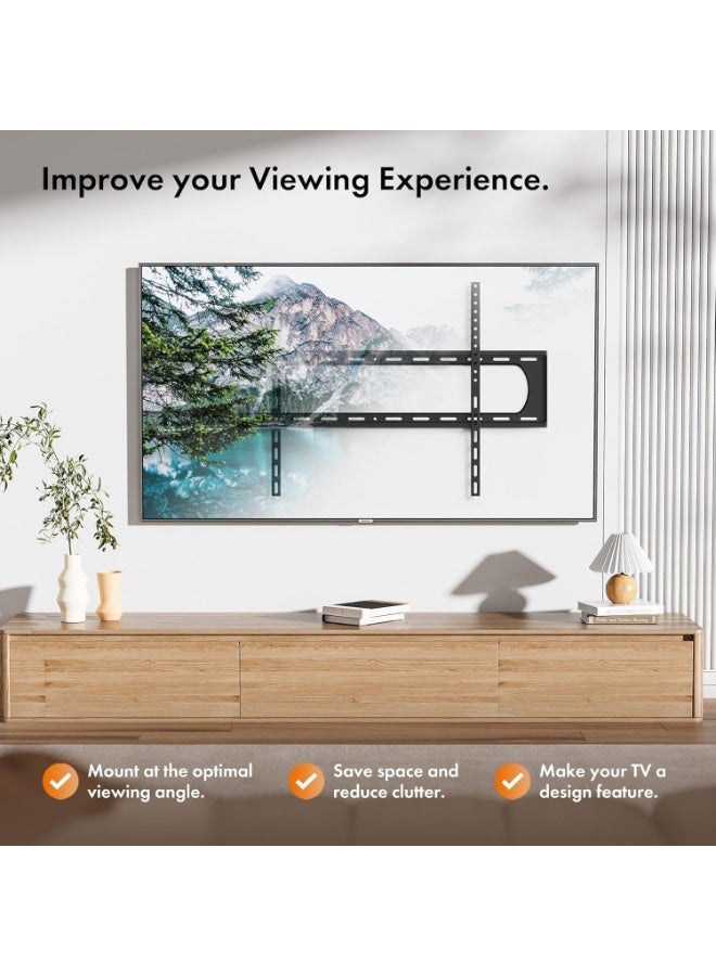 Ultra-Slim Fixed TV Wall Mount – Heavy-Duty Bracket for 60”-100” TVs – 100kg Capacity, Max VESA 900x600 mm, Built-in Level Tool - Image 2