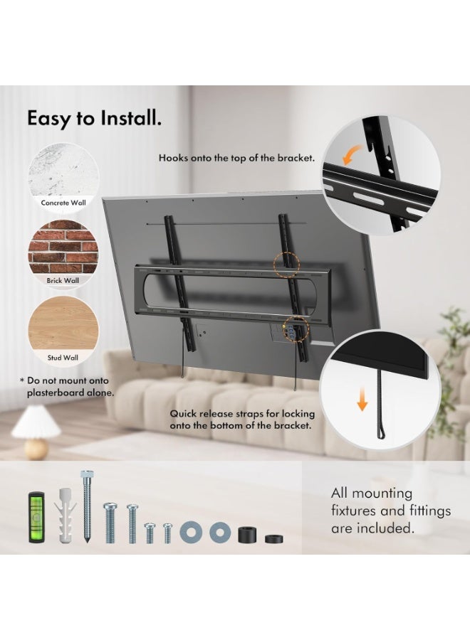 Ultra-Slim Fixed TV Wall Mount – Heavy-Duty Bracket for 60”-100” TVs – 100kg Capacity, Max VESA 900x600 mm, Built-in Level Tool - Image 3