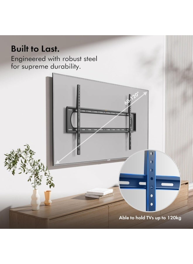 Ultra-Slim Fixed TV Wall Mount – Heavy-Duty Bracket for 60”-100” TVs – 100kg Capacity, Max VESA 900x600 mm, Built-in Level Tool - Image 4