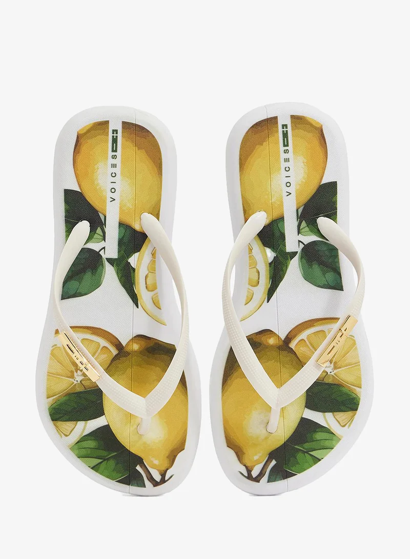 Voices White-Limão-White Boat Sicília Women'S Flip Flops With Printed Sole Design And Matching Brand Design Strap - White for Women | Best Price UAE