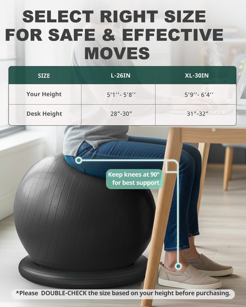 Trideer Exercise Ball for Office Desk, Yoga Ball Chair to Relieve Back Pain, Stability & Fitness Ball Seat with Base, Home Gym Core Workout, Abs, Stretching & Therapy - Image 5