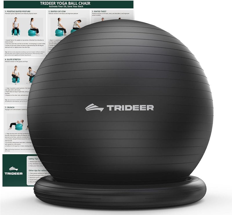 Trideer Exercise Ball for Office Desk, Yoga Ball Chair to Relieve Back Pain, Stability & Fitness Ball Seat with Base, Home Gym Core Workout, Abs, Stretching & Therapy - Image 1