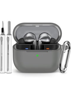 SJet Samsung Galaxy Buds 3 & Pro Case Cover with Cleaner Kit, Soft Silicone Case with Carabiner(Grey)  - Image 1