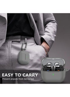 SJet Samsung Galaxy Buds 3 & Pro Case Cover with Cleaner Kit, Soft Silicone Case with Carabiner(Grey)  - Image 5