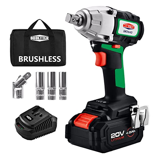 Dobetter 1/2 Inch 4000 mAh Electric Impact Wrench, 20V Max 400Nm Power Impact Driver with Fast Charger, Tool Bag, Universal Joints and Long Sockets - Image 4