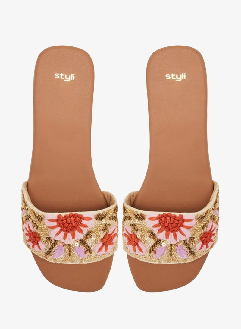 Styli  Women Embellished Flat Sandals for Women | Best Price UAE