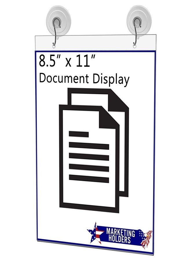 Marketing Holders Window Mount Sign Holder for 8.5" x 11" Advertisements and Hours of Operation in Retail Stores and Offices Double Sided View Clear Acrylic with Suction Cup Hooks - Image 1