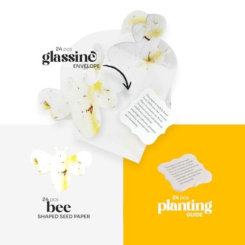 Seed Bloom Set of 24 Yellow Bee Seed Paper – Writable & Plantable Wildflower with Envelopes & Planting Guides, Mom's Gift for Mother’s Day, Use for Wedding, Baby Shower, Party Favors & Easter Decorations - Image 3
