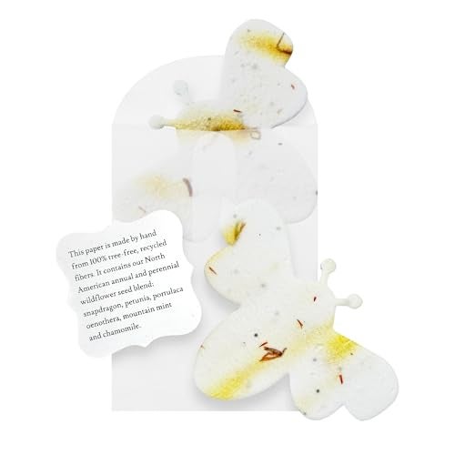 Seed Bloom Set of 24 Yellow Bee Seed Paper – Writable & Plantable Wildflower with Envelopes & Planting Guides, Mom's Gift for Mother’s Day, Use for Wedding, Baby Shower, Party Favors & Easter Decorations - Image 1