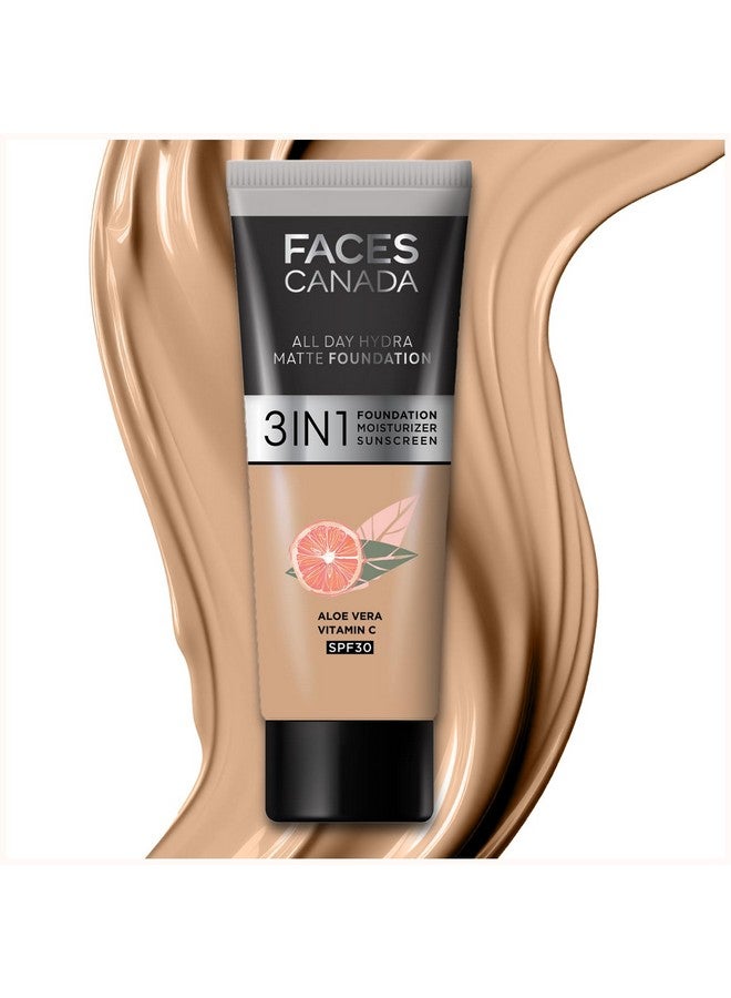 فاسيسكانادا FACESCANADA All Day Hydra Matte Foundation - Mini|كريم أساس 3 في 1 + مرطب + عامل حماية من الشمس 30|ترطيب الصبار لمدة 24 ساعة وفيتامين سي|كريم يدوم لمدة 10 ساعات|تغطية متوسطة إلى عالية قابلة للبناء|طبيعي متوسط، 15 مل - Image 1