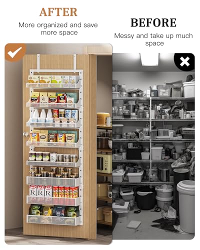 POKIPO Over the Door Pantry Organizer 8-Tier, Large Metal Door Spice Rack with Adjustable Basket, 2 in 1 Wall Mount or Hanging Heavy-Duty Pantry Door Storage Shelf for Kitchen and Bathroom, White - Image 3