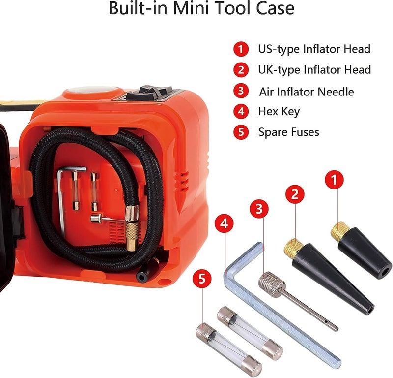 E-HEELP Electric Car Jack 5Ton 12V Kit Hydraulic (Lifting Range: 6.1~17.7 inch) with Inflator Electric Jack for Car SUV Sedan MPV Change Tires Garage Repair Emergency Kit - Image 3