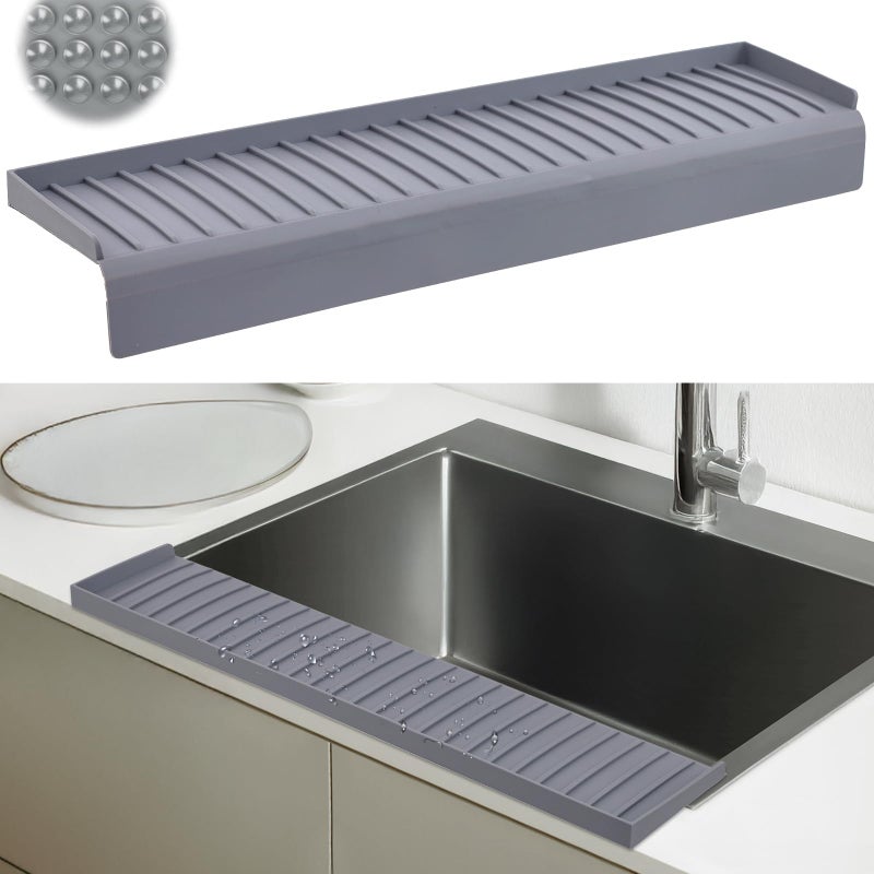 AyNirser Sink Edge Protector with Suction Cup 14" 20" 24" 30", Silicone Sink Splash Guard for Kitchen & Bathroom, Protect Countertop from Scratches, Stains, for Stainless Steel Granite Quartz-Grey - Image 1