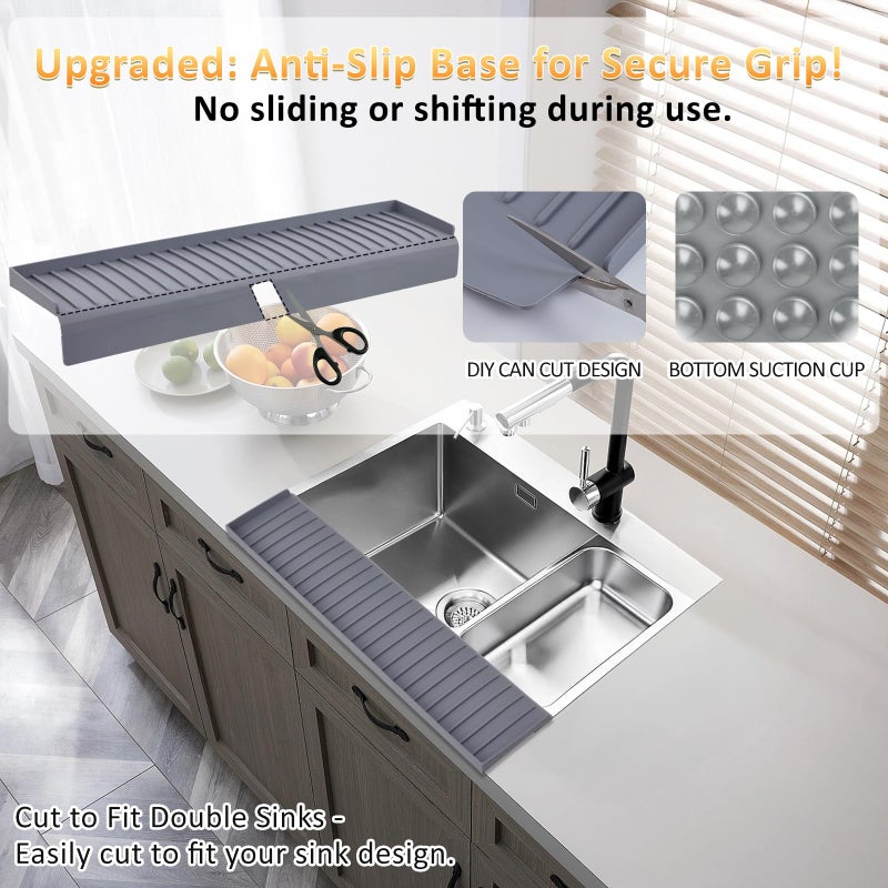 AyNirser Sink Edge Protector with Suction Cup 14" 20" 24" 30", Silicone Sink Splash Guard for Kitchen & Bathroom, Protect Countertop from Scratches, Stains, for Stainless Steel Granite Quartz-Grey - Image 5