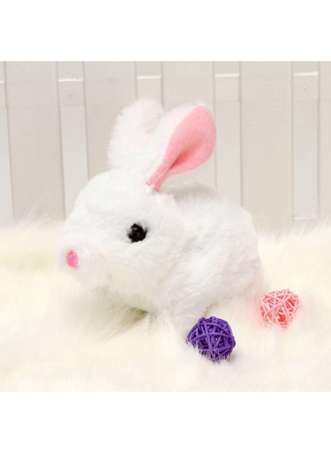 Generic Simulation Rabbit Electric Plush Bunny Toy Children Will Call Baby Pet Jumping White Rabbit Birthday Gift-Color:White Rabbit Bell Rope-Specifications:Battery Self-provided (screwdriver For Free)  - Image 1