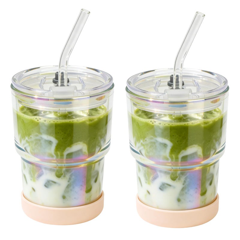 Zukro 13 oz400ml Glass Cups with Lid and Straw NonSlip Silicone Bottom Leak Proof Thick Wall Glass Tumbler for Iced Coffee Tea Water Reusbale Drinking Glasses for HomeOffice BPA Free - Image 2