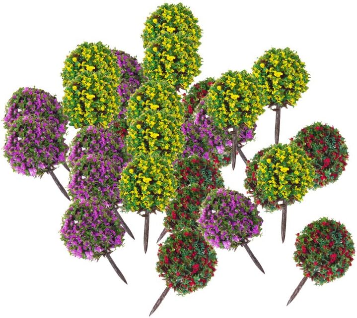 klarako 30pcs Model Train Trees Bushes with Colorful Flowers, 1:100 Scale Fake Tree for Diorama Scene, Projects, Wargame Scenery Building - Image 3