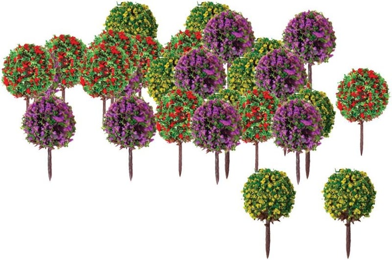 klarako 30pcs Model Train Trees Bushes with Colorful Flowers, 1:100 Scale Fake Tree for Diorama Scene, Projects, Wargame Scenery Building - Image 4