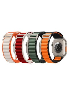 4Pack for apple Watch Alpine Loop Band 49mm/45mm/44mm Nylon woven Sport strap Compatible with iwatch series 8/Ultra/7/SE/6/5/4/3/2/1 Green/Orange/White/Red