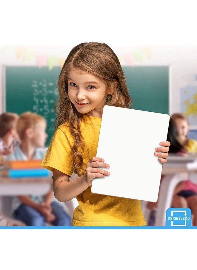 Scribbledo - Set Of 12 Small White Board Dry Erase Boards Classroom Pack Mini White Boards 9"X12” Double Sided Personal Whiteboards For Students Teachers School Supplies Lapboards L 12 Mini Whiteboard Erasers Incl - Image 1