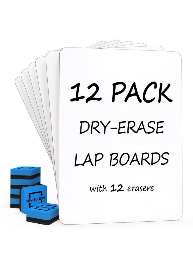 Scribbledo - Set Of 12 Small White Board Dry Erase Boards Classroom Pack Mini White Boards 9"X12” Double Sided Personal Whiteboards For Students Teachers School Supplies Lapboards L 12 Mini Whiteboard Erasers Incl - Image 1