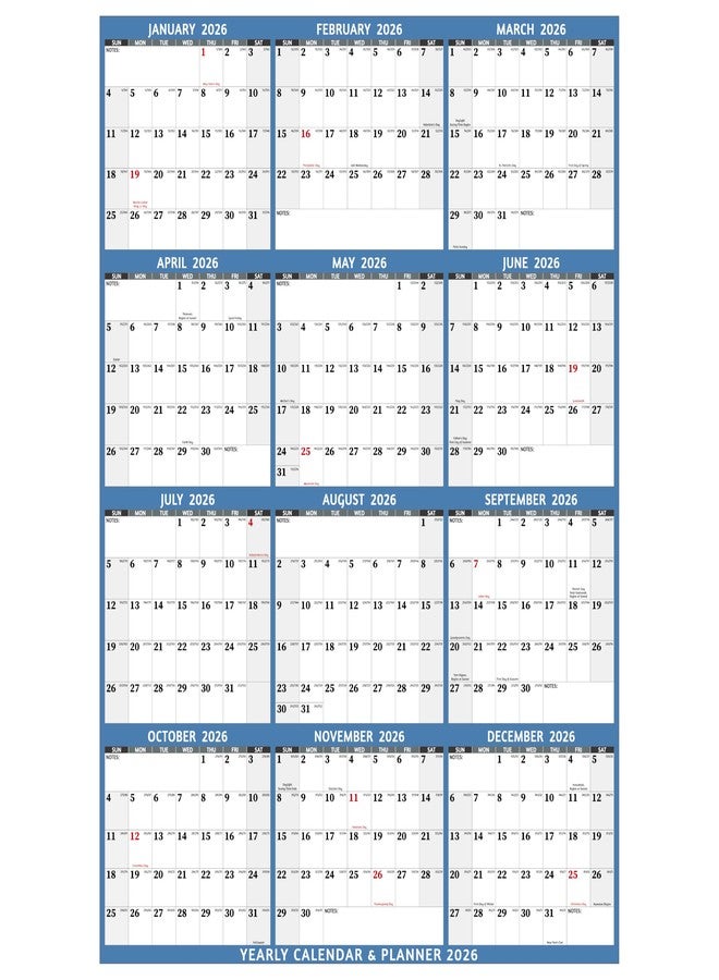 BowCuk Yearly Wall Calendar 2026 - Large Yearly Calendar 2026 Vetical, Jan 2026 - Dec 2026, 33.7" x 45.1" (Open), 2026 Calendar, Large Wall Calendar 2026, Full Year Paper Calendar with Notes, Thicker Paper - Image 1