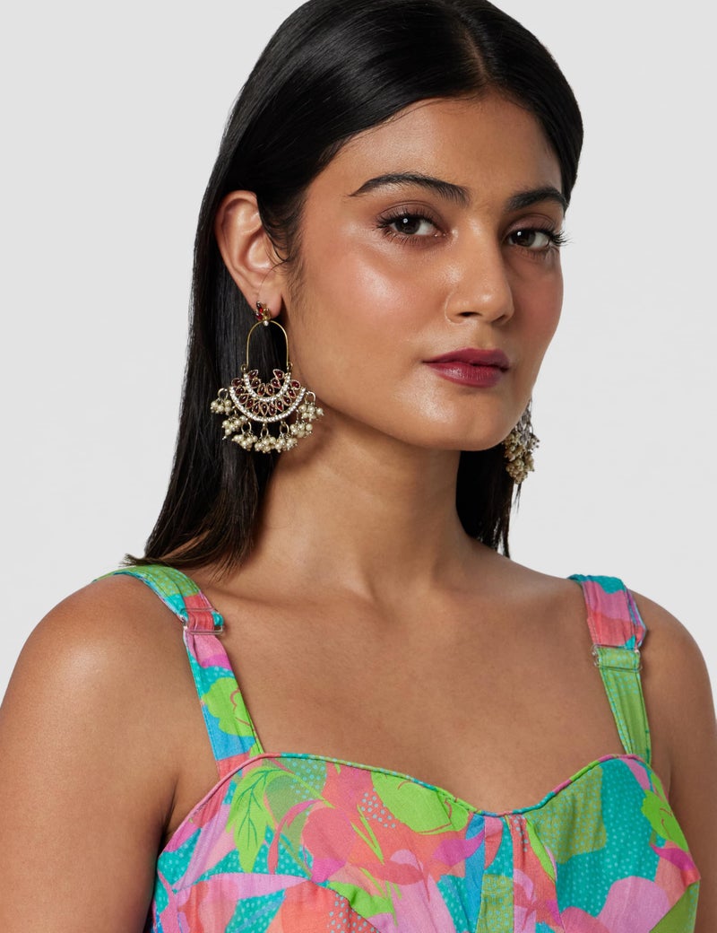 Biba Women Turquoise Cotton Floral Printed Tiered Dress_38 - Image 4