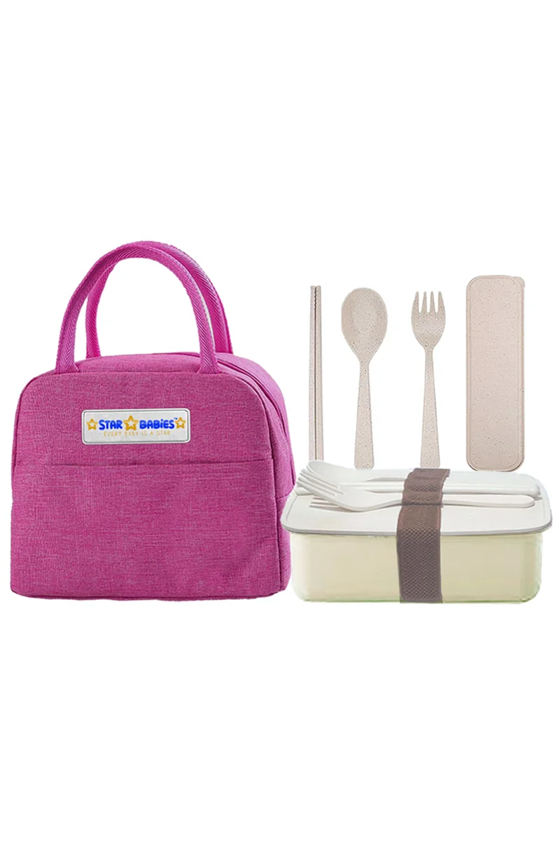 ستار بيبيز Star babies pack of 3 combo -  Insulated lunch bag with single compartment lunch box and organic cuttlery set.