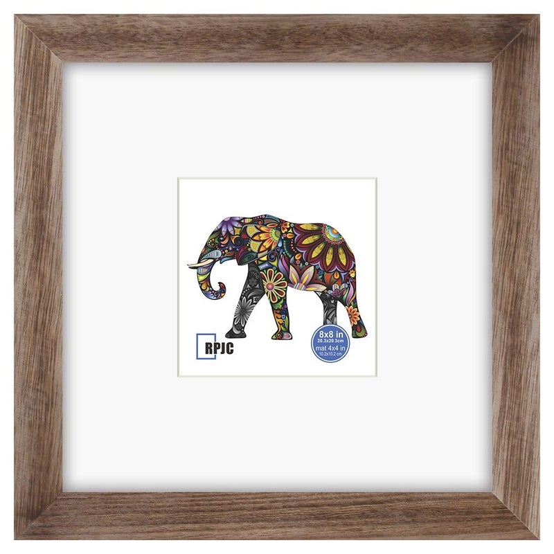 RPJC RPJC 8x8 Soild Wood Picture Frame with High Definition Glass Display Pictures 4x4 with Mat or 8x8 Without Mat for Wall Mounting Hanging Carbonized