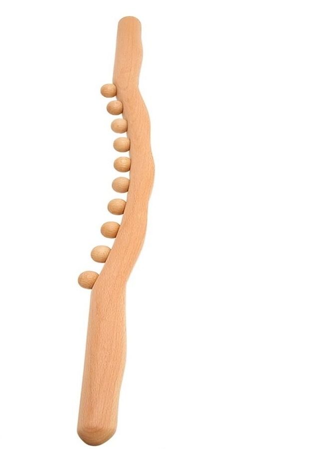 أسطوانة خشبية للتدليك، 10 خرزات عصا تدليك خشبية مع مقبض متموج، عصا تدليك غوا شا، جهاز تدليك مضاد للسيلوليت للظهر والكتف والرقبة - Image 1