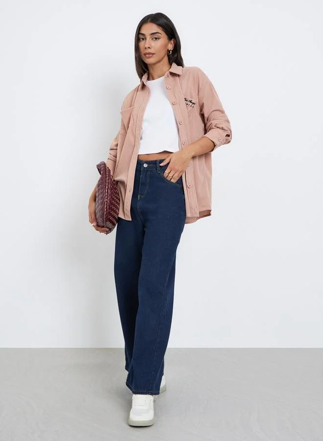 Styli Oversized Longline Corduroy Shirt with Pockets