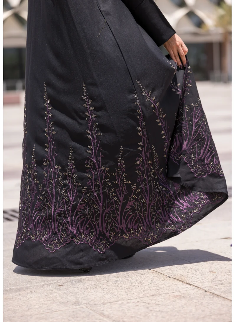 FASHION LINE Arabian Design Abaya V-Open Neck, Bottom Work Full Embroidered with Black
