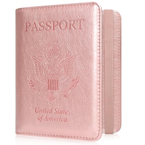 ACdream RFID BLOCKING Passport Holder Travel Wallet, Premium PU Leather Cover Passport Book with Card Holder, Pen Holder, Keep Organization, and Travel Essentials for Women and Men, Rose Gold - Image 1