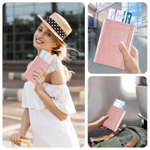 ACdream RFID BLOCKING Passport Holder Travel Wallet, Premium PU Leather Cover Passport Book with Card Holder, Pen Holder, Keep Organization, and Travel Essentials for Women and Men, Rose Gold - Image 5