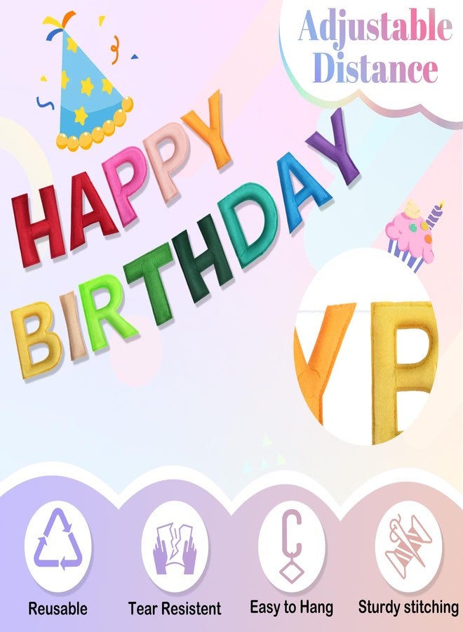 LEBENGURU 3PCS Pre-Strung Happy Birthday Banner, 3D Felt Happy Birthday Garland, Colorful Pompom Garland, Multicolor Pennant Flag, Reusable Rainbow Party Decorations for Indoor & Outdoor - Image 4