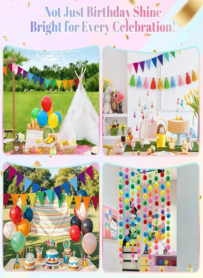 LEBENGURU 3PCS Pre-Strung Happy Birthday Banner, 3D Felt Happy Birthday Garland, Colorful Pompom Garland, Multicolor Pennant Flag, Reusable Rainbow Party Decorations for Indoor & Outdoor - Image 5