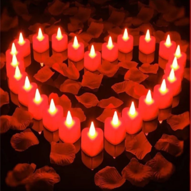Heart-Shaped LED Candles 23x15x4cm Red Flickering Safe Battery-Operated - Romantic Decorative Lights for Wedding Home Interior Use - Image 1